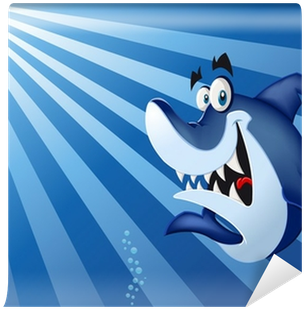 Funny Cartoon Blue Shark Swimming In Blue Ocean Wall - Blue Shark (400x400), Png Download