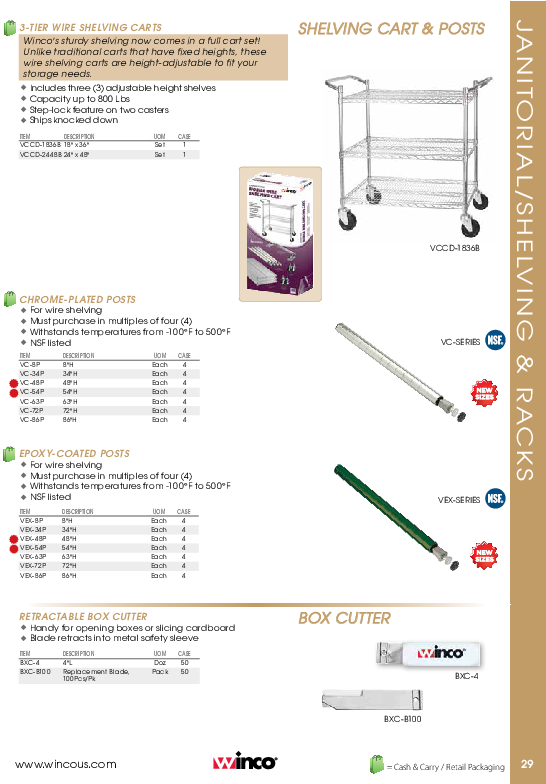 Download Spec Sheet - Winco Vccd-2448b 3-tier 24" X 48" Wire Shelving Cart (603x783), Png Download