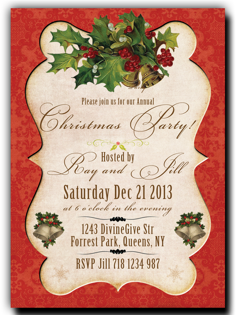 Christmas Party Invitation - Christmas Holly 5'x7'area Rug (1000x1000), Png Download