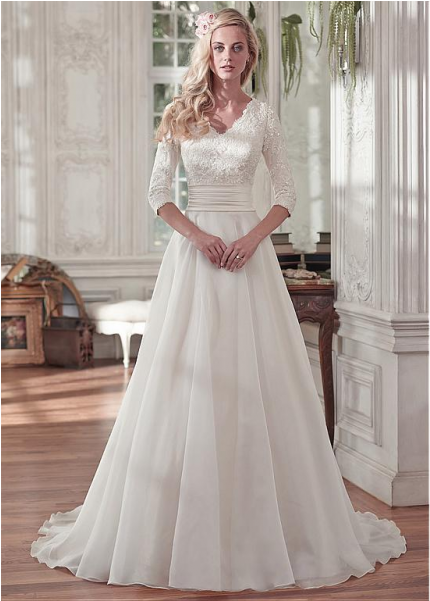 Elegant Tulle & Organza Satin V Neck Neckline A Line (600x600), Png Download