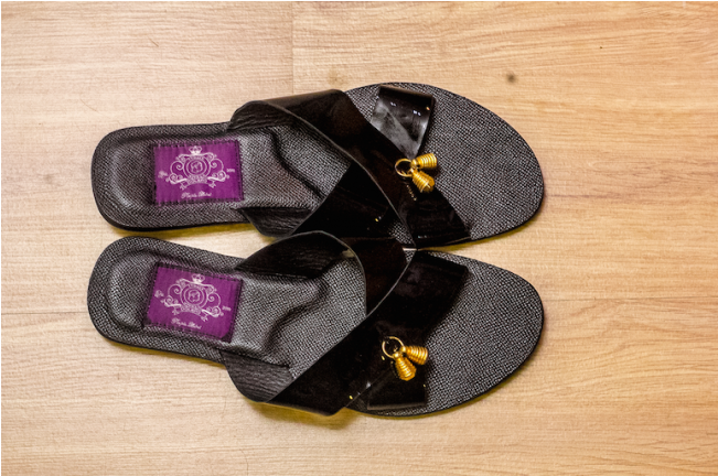 Purple Label Patent Cross Slippers With Tassels-black - Flip-flops (650x700), Png Download