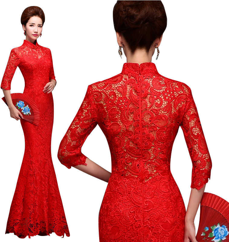 Bsjy-15258 Half Sleeve Hollow Back Red Lace Mermaid (800x800), Png Download