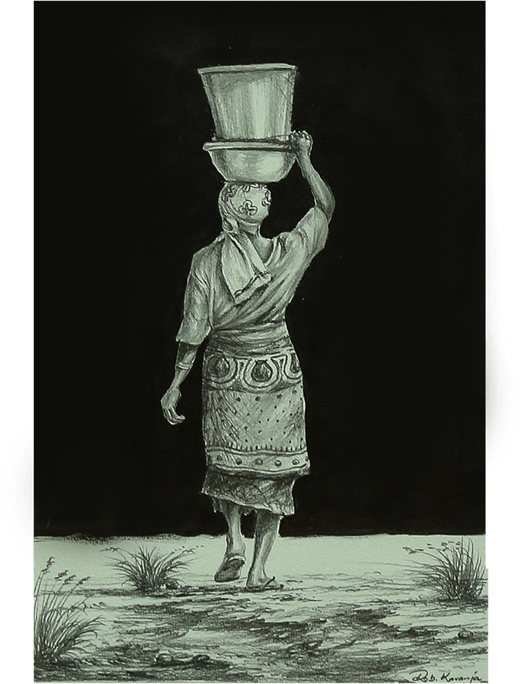 African Woman Carrying Bowl On Head - Vintage Clothing (1000x1100), Png Download