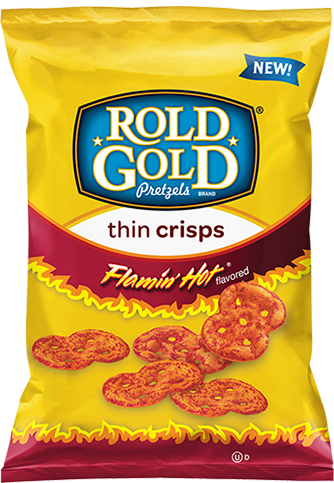 Rold Gold® Flamin Hot Thin Crisps - Rold Gold Flamin Hot Pretzels (334x483), Png Download