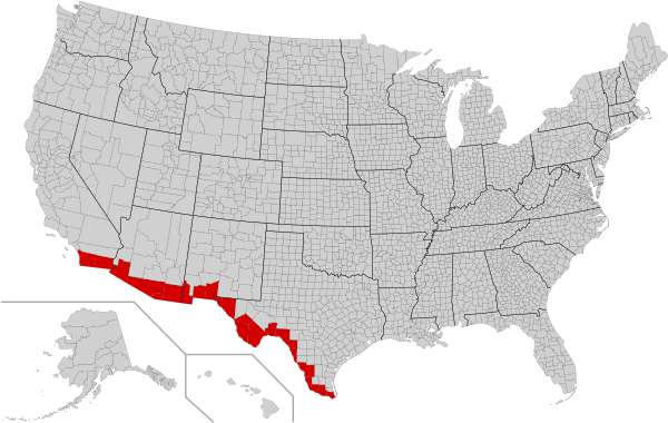Border Counties In The United States Along The Mexican - United States Map Background (600x380), Png Download