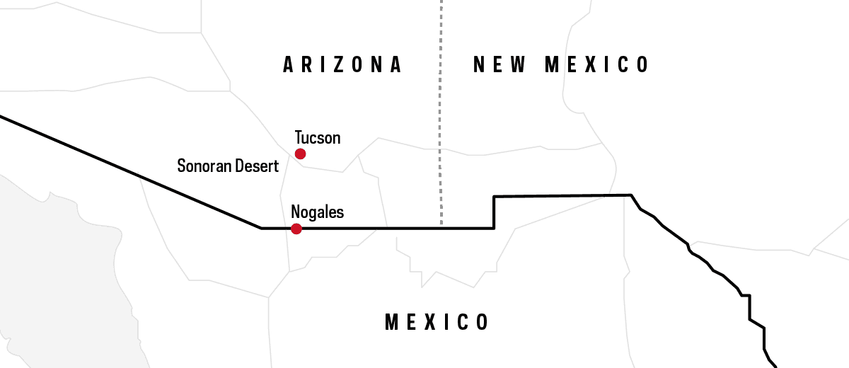 Map Of Arizona, New Mexico, And Mexico - Arizona (1200x520), Png Download