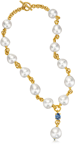 Y Necklace Pearl & Sapphire 07 Rev-15 Web - Necklace (498x498), Png Download