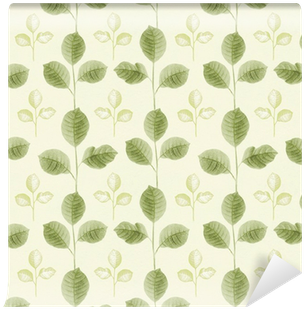 Seamless Pattern With A Leaves Drawing Wall Mural • - Drawing (400x400), Png Download