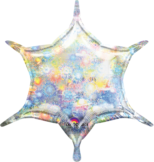 Holographic Fireworks 6-point Star - Amscan 6-point Star Balloon (holo Fireworks) (600x629), Png Download