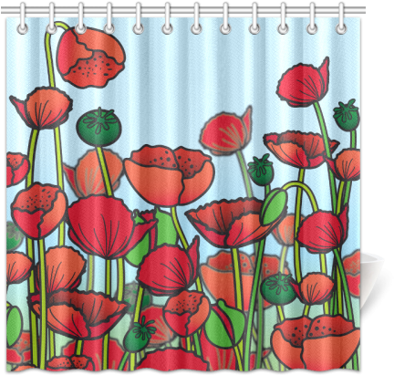 Field Of Poppy Flowers Red Floral Shower Curtain - Feld Der Roten Mohnblumen-blumen Karte (500x500), Png Download