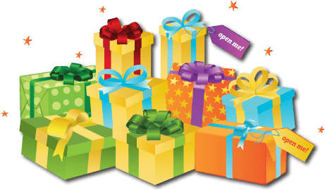 Present Pile Stars - Pile Of Presents Png (470x274), Png Download