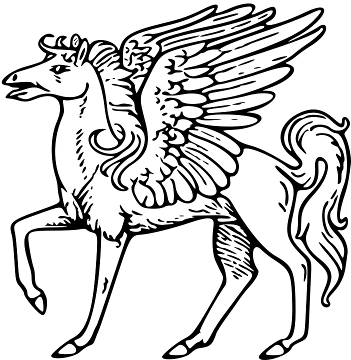 Fantástico Pegasus De Linhas Pretas Com Desenho De - Heraldry Pegasus (702x720), Png Download
