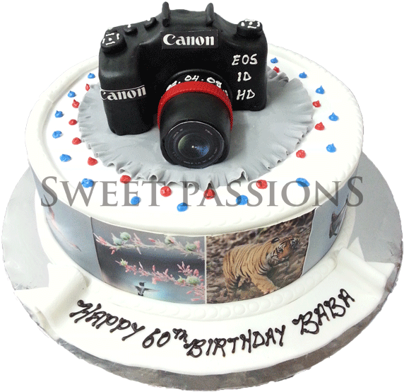 Cute Camera With Side Photos - Birthday Cake (595x600), Png Download