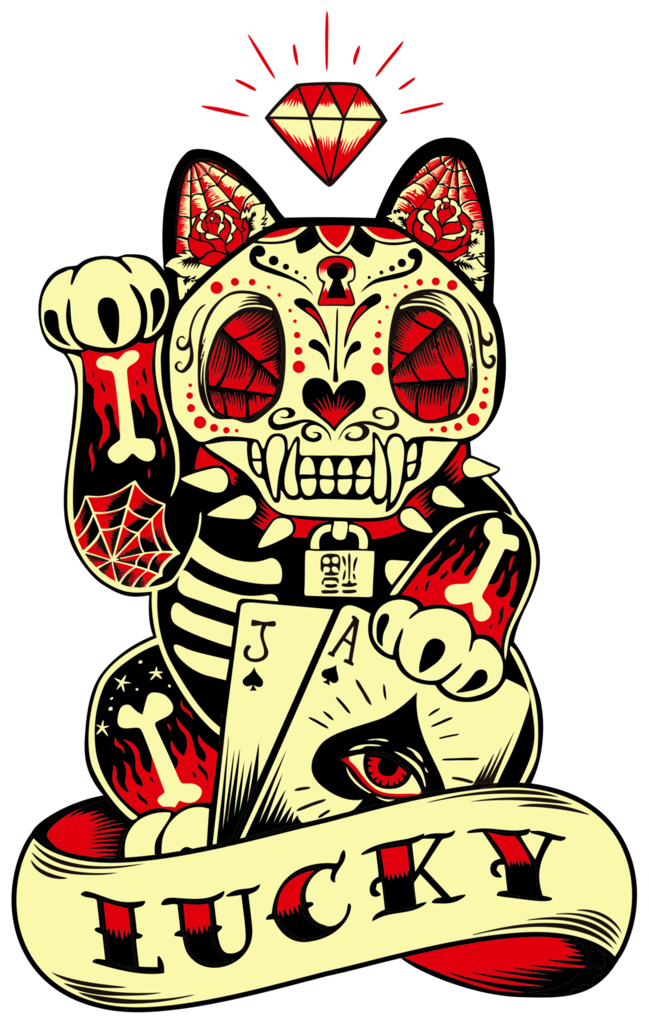 Sugar Skull Lucky Cat - Maneki Neko Sugar Skull (649x1024), Png Download