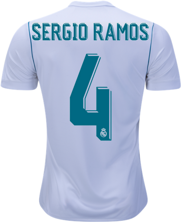 Real Madrid 17/18 Home Jersey Sergio Ramos - Sergio Ramos #4 2017-2018 Thai Quality Real Madrid (1000x1000), Png Download