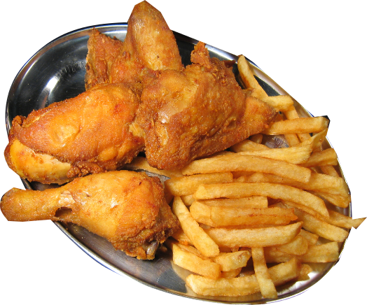 1/2 Pollo Broaster Yuca Patacón Papa Francesa Y Arepa - Pollo Broaster Con Papas (524x436), Png Download