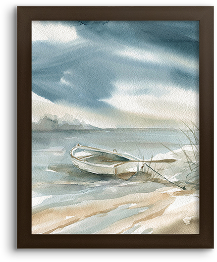 Coastal Watercolor ~ Rowboat - Subtle Mist Iii Poster Print By Carol Robinson (800x800), Png Download