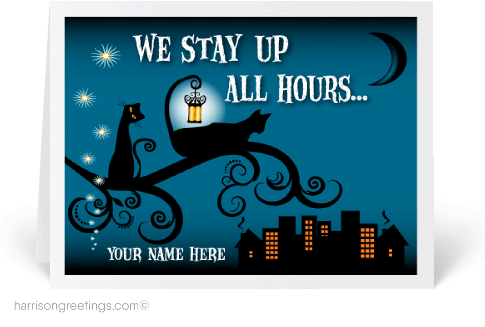 Classic Halloween Greeting Card - Cat (946x704), Png Download