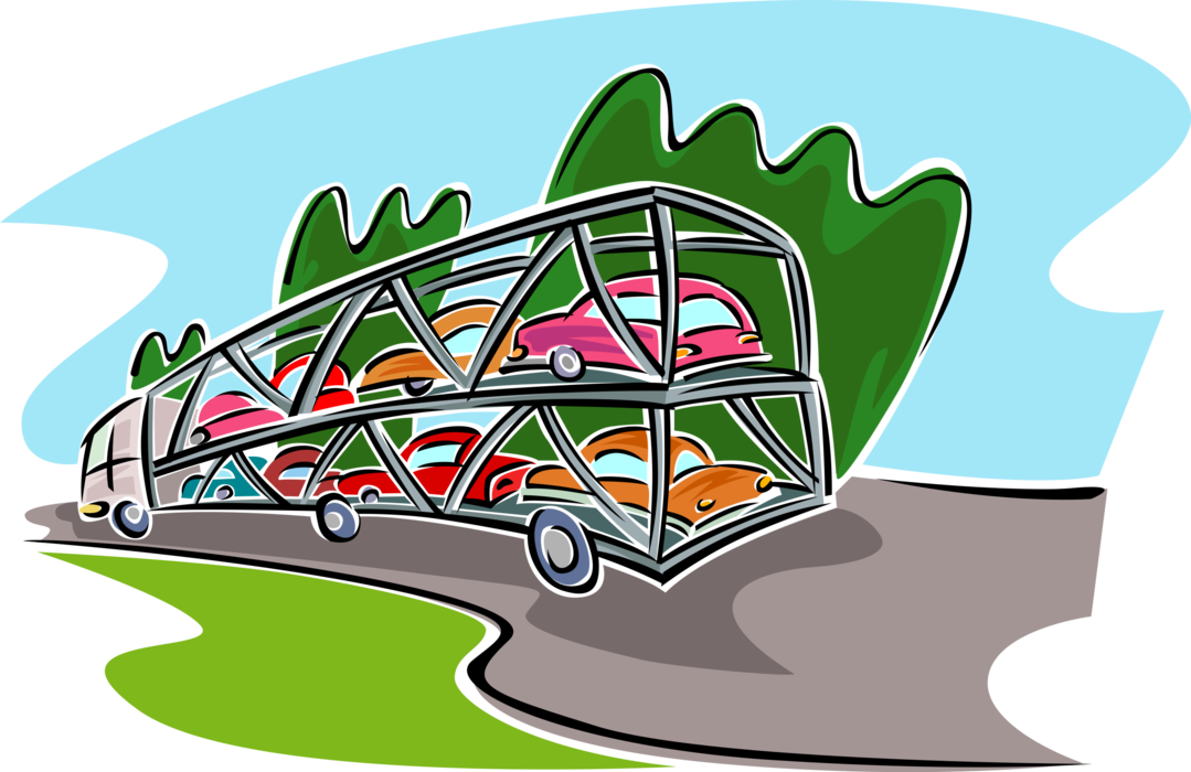 Vector Illustration Of Automobiles In Transit On Commercial (1079x700), Png Download