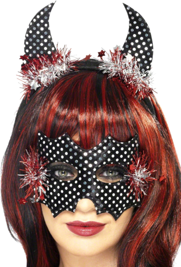 Sequin Devil Horns & Mask Black - Smiffy's Devilicious Kit - One Size Womens Black (366x580), Png Download