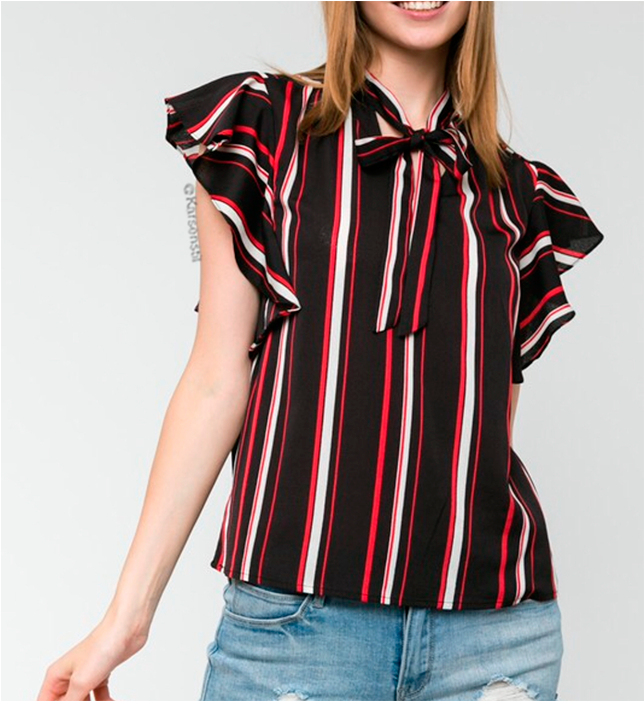 Blusa Negra Con Estampado Lineas - Blouse (1000x700), Png Download