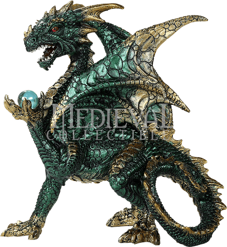 Green Dragon Orb Defender Statue - Statue (850x850), Png Download