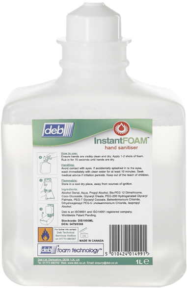 Jabon Antiseptico - Deb Instantfoam Non Alcohol Sanitiser 1l (460x640), Png Download