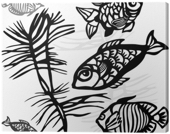 The Stylized Silhouettes Of Sea Fishes And Seaweed - Sea (400x400), Png Download