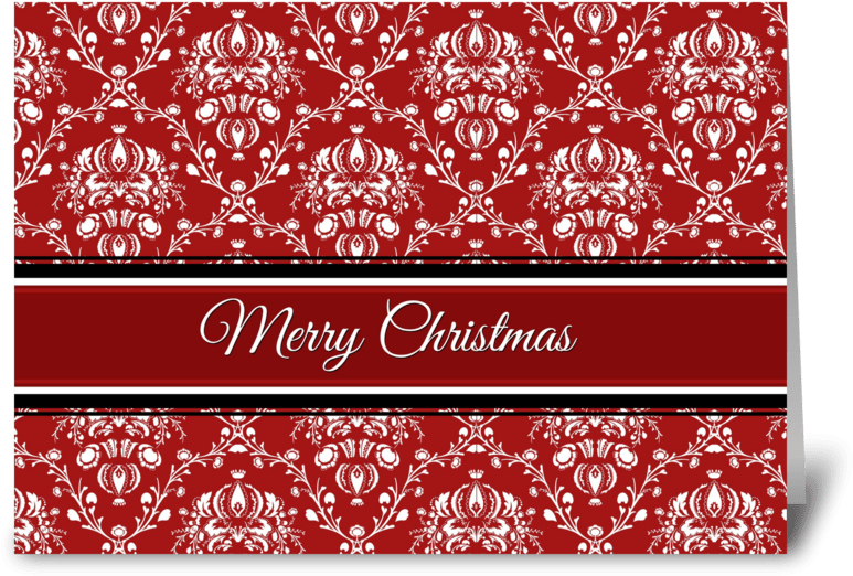 Merry Christmas Red Damask Greeting Card - Schwarzweiss-damast Rechteckiger Aufkleber (848x698), Png Download