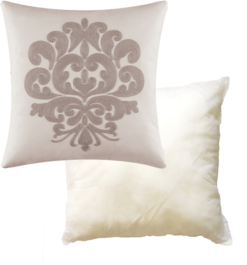 White Cotton Pillow With Grey Damask Embroidery - C&f Providence Cucumber Pillow 18" (827x877), Png Download