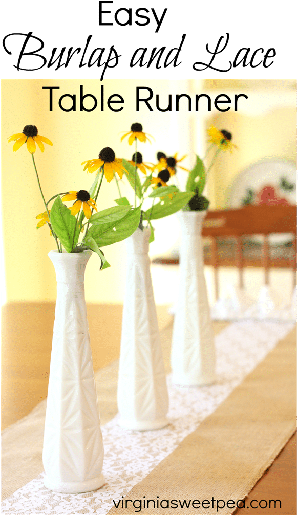 Make An Easy Burlap And Lace Table Runner Embellished - Centrepiece (606x1031), Png Download