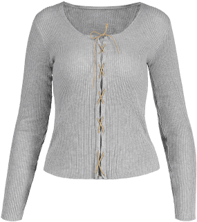 Ribbed Ribbed Up Pullover Lace Sweater Sweater Up Lace - Jacket (400x400), Png Download