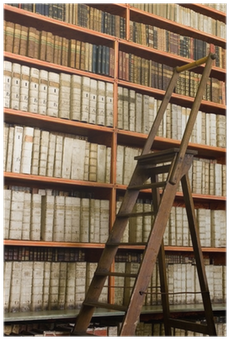 Shelves With Old Books In The Library And Wooden Stepladder - Library (400x400), Png Download