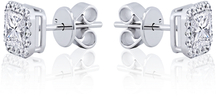 Halo Radiant Cut Diamond Stud Earrings In 18k White - Titanium Ring (2048x2048), Png Download