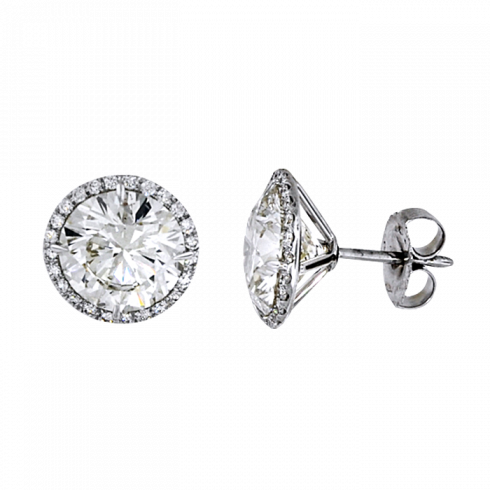 Description - Diamond Stud Earrings With Pave Setting (490x490), Png Download