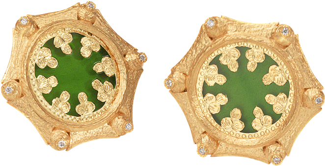 20k Thewa Green Glass And Diamond Stud Earrings - Earring (738x738), Png Download