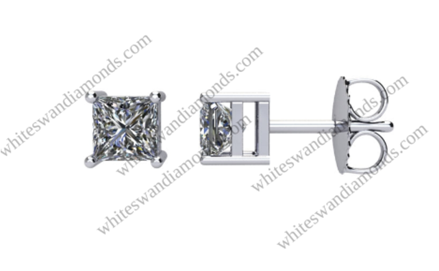 Princess Shaped Diamond Stud Earrings - 14k White Gold 1 1/2 Ctw Princess Diamond Earrings (640x480), Png Download