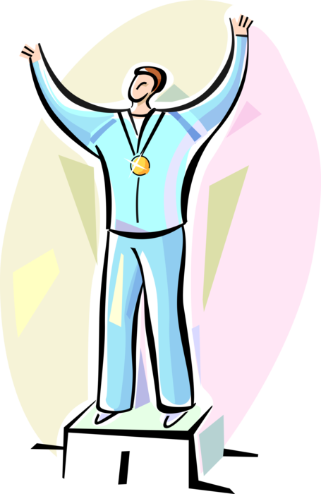 Vector Illustration Of Medalist Winner On Podium With - Illustration (455x700), Png Download