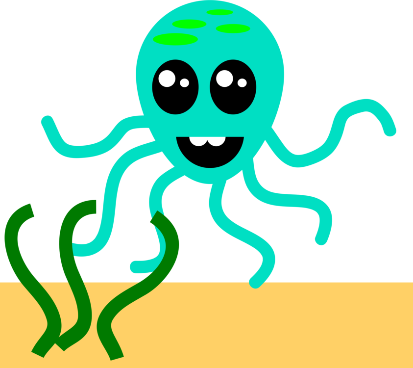 Octopus Cephalopod Drawing Animal Cartoon - Polvo Verde Dos Desenhos Animados Com Tentáculos Camiseta (843x750), Png Download