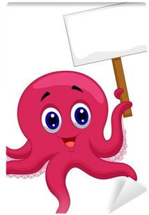 Octopus Cartoon Holding Blank Sign Wall Mural • Pixers® - Pulpos Animados (400x400), Png Download