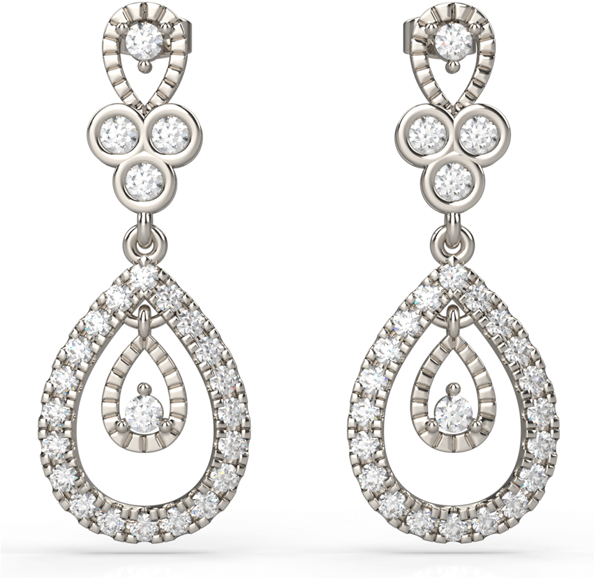 Diamond Earrings With Teardrop-shaped Design - Earring (850x850), Png Download