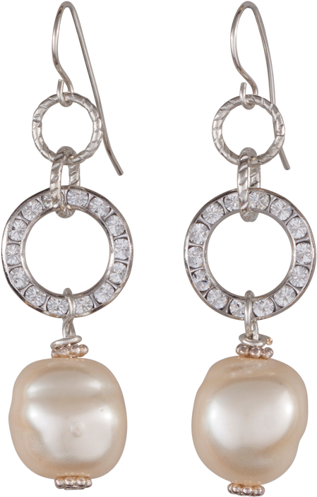 Crystal Circle And White Pearl Earrings - Earring (570x760), Png Download