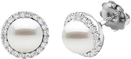 A Timeless Pair Of White Pearl And Round Brilliant - Earring (500x500), Png Download