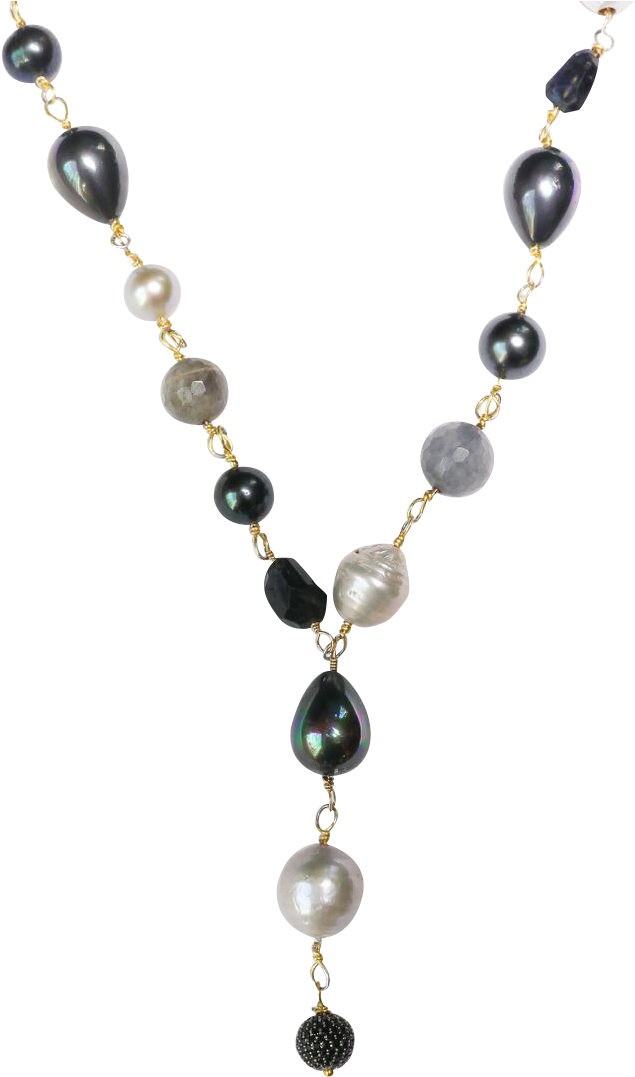 Large South Sea Grey Pearls, Labradorite, Black Sea - Necklace (721x1280), Png Download