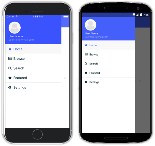 Let's Take A Quick Look At The Drawer Navigation Template - Iphone (518x489), Png Download