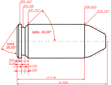400px-40 S&w Scale Drawing - 40 Caliber Bullet Dimensions (400x300), Png Download