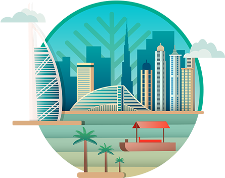 Dubai - Dubai Flat Icon (450x376), Png Download