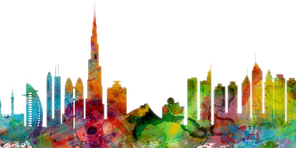 Michael Tompsett Dubai Skyline (580x290), Png Download