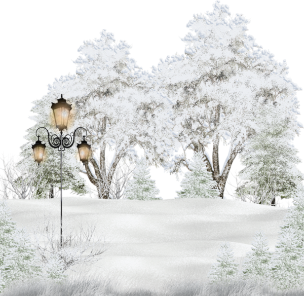Snow Winter Landscape Tree Lamp Light Christmas - Snow (600x584), Png Download