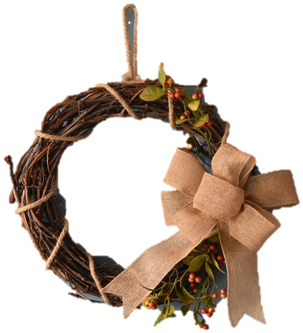 Grapevine Wreath With Burlap Bow And Orange Berries - Wreath (500x500), Png Download